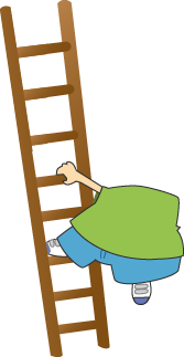 A large boy on an unstable ladder